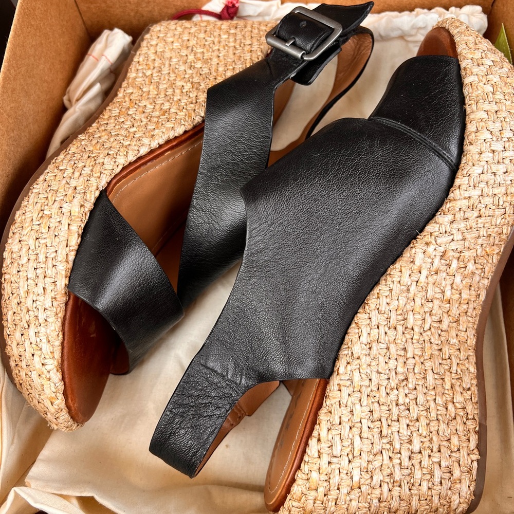 Trask black wedge sandals Sz 9.5